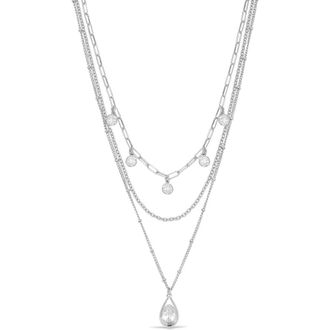 Ettika Seraphine Triple Strand Layered Necklace in Clear And Silver at Nordstrom Rack
