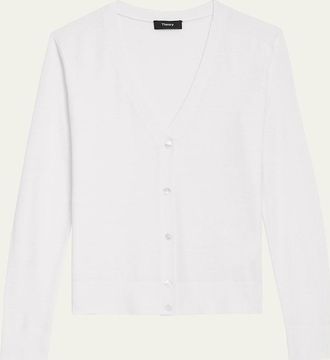 Theory V-Neck Button-Front Regal Wool Cardigan