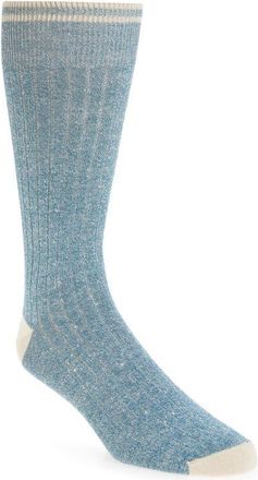 Nordstrom Ribbed Linen Blend Dress Socks in Teal at Nordstrom
