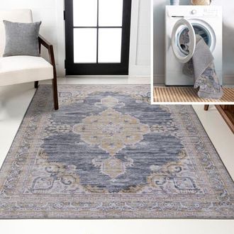 Jonathan Y Designs Wincer Chenille Cottage Medallion Machine-Washable Area Rug in Dark Gray/yellow at Nordstrom, Size 3Ft 0In X 5Ft 0In