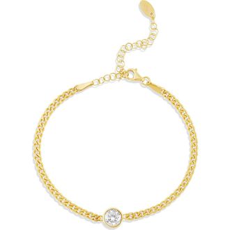 SHYMI Fancy Shape Cubic Zirconia Curb Chain Bracelet in Gold/White/round Cut at Nordstrom, Size 6