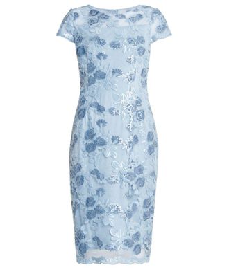 Gina Bacconi Womens Millie Midi Embroidered Dress - Sky Blue - Size 16 UK