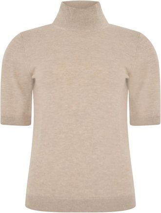 Max Mara Trui met col en korte mouwen - Dames - Coltruien - Beige - L - Wol - Truien & Vesten