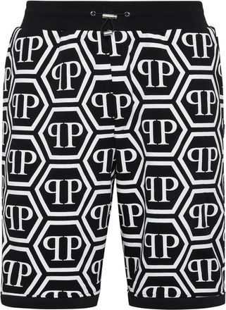 Philipp Plein Korte Broeken, Heren, Zwart, M, Katoen, Jogging Shorts Monogram