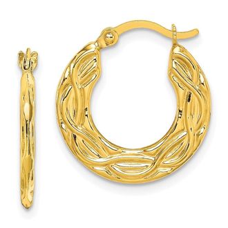 Diamond2Deal 10k Yellow Gold Patterned Hollow Huggie Hoop Earrings