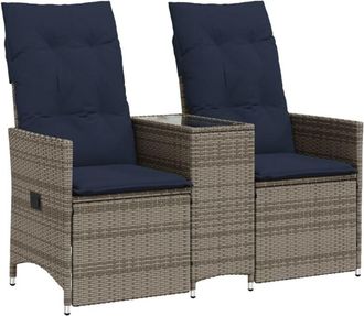 vidaXL Vidaxl - Sofá de jardín reclinable de 2 plazas con Mesa de ratán sintético gris