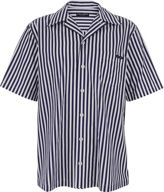 Dolce & Gabbana Bowling Shirt - Heren - Korte mouwen Overhemden - Blauw - XL - Katoen - Overhemden