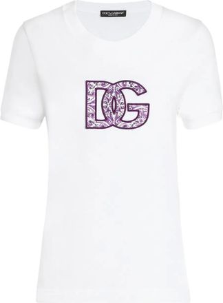 Dolce & Gabbana T-shirt in cotone con applicazione logo - Bianco