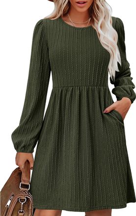 Zeagoo Womens Winter Jumper Dresses for Women UK Ladies Dresses Long Sleeve Knitted Dress with Pockets Green
