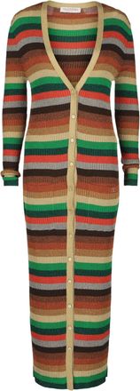 Valentino Metallic Striped Ribbed-Knit Cardigan