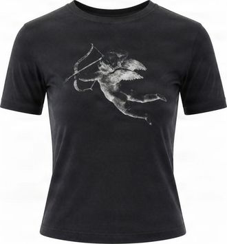 Fiorucci Black Cherub Print Cotton T-Shirt