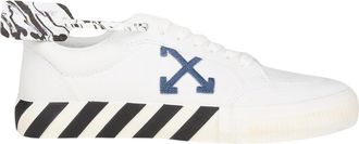 Off-white Mens Low Vulcanized Eco Canvas Sneakers - White Navy Blue Calf Leather - Size EU 42