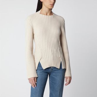 Victoria Beckham Maglione a coste in lana e cashmere beige