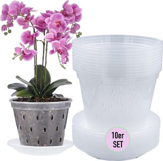 OEM Conjunto Compuesto Por 10 Macetas Transparentes Para Orqu&iacute;deas Con Orificios De Drenaje, De 17 Cm De Di&aacute;metro Y 1,5 L De Capacidad, Y 10 Platillos De 