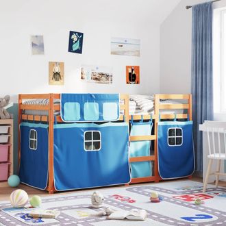 vidaXL Vidaxl - Litera Con Cortinas Madera Maciza De Pino Azul 90x190 Cm