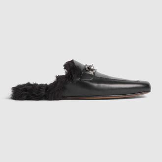 Gucci Mens Slipper With Horsebit, Black, Leather