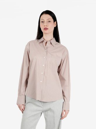 Xacus Camicia Dalia over in popeline a righe beige