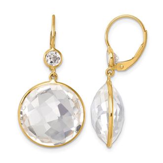 Diamond2Deal 14K Yellow Gold Crystal and White Quartz Drop Dangle Earrings