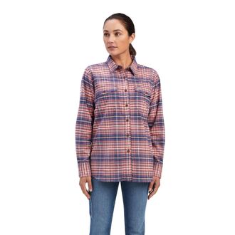 Ariat Womens Rebar Flannel DuraStretch Work Shirt Long Sleeve in Faded Rose Cotton, Size X-Small, by Ariat