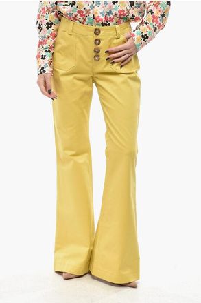 Ines De La Fressange Bootcut Cotton-Blend Trousers with Patch Pockets size 42