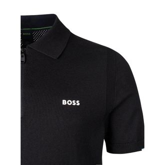 HUGO BOSS Quarter-Zip Cotton Polo Shirt - Black