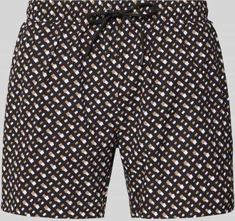 HUGO BOSS Regular Fit Badeshorts mit Allover-Muster Modell MANU NEW in Black, Gr&ouml;&szlig;e XXL