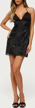 Edikted Nami Metallic Mesh & Sequin Minidress in Black at Nordstrom, Size X-Small