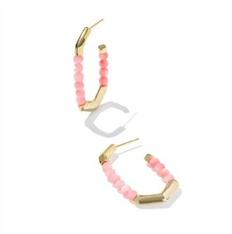 Kendra Scott Womens Sylvia Hoop Earrings In Gold Pink Chalcedony