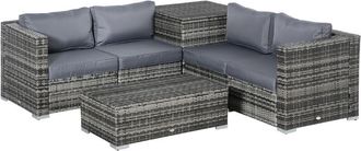 OUTSUNNY 6Pcs Rattan Sofa Set Garden Sectional Garden Wicker Cushion Grey