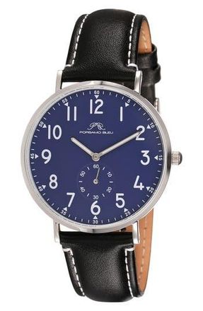 Porsamo Bleu Rowan Leather Strap Watch, 40mm in Black/Blue at Nordstrom Rack
