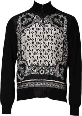 Dolce & Gabbana Black White Bandana Print Full Zip Mens Sweater