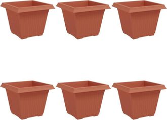 vidaXL Maceta Cuadrada Para Flores 6 Uds. Rojo Ladrillo Pl&aacute;stico Vidaxl