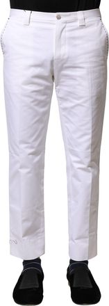 Dolce & Gabbana White Cotton Straight Logo Men Mens Pants