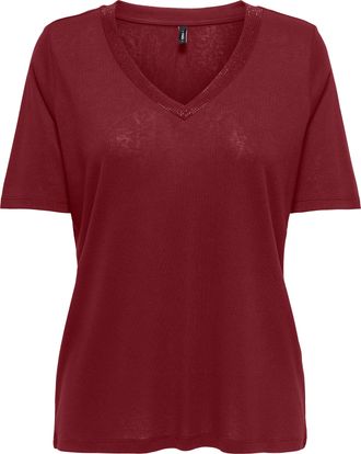 Only Kurzarmshirt ONLY ONLHENRIETTA S/S TOP JRS, Damen, Gr. XL, cabernet detail:cabernet rhinestones, Jersey, Obermaterial: 70% Viskose, 30% Polyester, uni