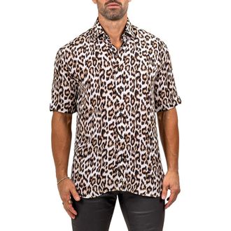 Maceoo Galileo Marthy Short Sleeve Button-Up Shirt in Brown at Nordstrom, Size 6