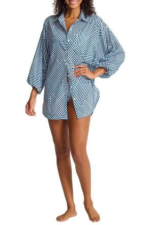 Tommy Bahama Catalina Coast Cotton Cover-Up Boyfriend Shirt in Indigo Tide at Nordstrom, Size X-Small
