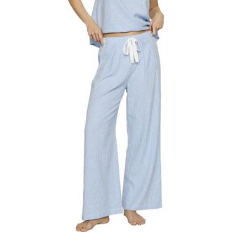 Eberjey Linen Blend Drawstring Lounge Pants in Gingham White/Summer at Nordstrom, Size X-Large