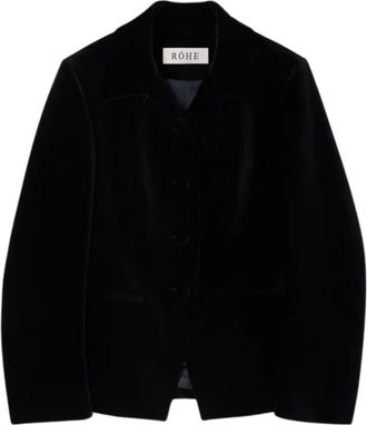 R&oacute;he Klassieke Getailleerde Fluwelen Blazer - Dames - Blazers - Zwart - S - Leer - Jassen
