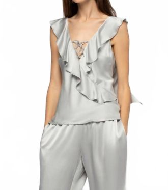 Max & Moi Tantoinette Silk Top With Ruffles In Grey