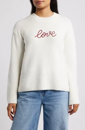 Bobeau Love Embroidery Sweater in Ivory/Red at Nordstrom Rack, Size X-Large