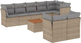 vidaXL Vidaxl - Set De Sof&aacute;s De Jard&iacute;n 9 Pzas Con Cojines Rat&aacute;n Sint&eacute;tico Beige