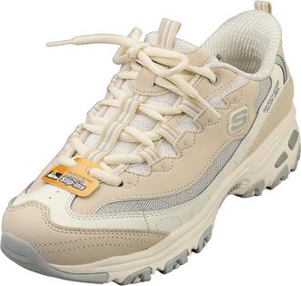 Skechers Womens DLites Smooth Nostalgia Slip-On Sneakers, Natural Leather/Duraleather/Grey Mesh/Trim, 7 UK