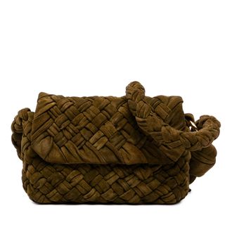 Bottega Veneta Pre-owned Womens Medium Suede Intrecciato Kalimero Citta Shoulder Bag - Grey Leather - One Size