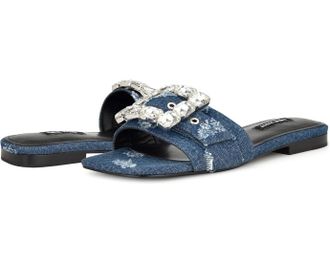 Nine West Matter Sandals Dark Denim Stone Detail Square Toe HTAT731