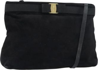 Ferragamo Pre-owned Cross Body Bags, female, Black, Size: ONE SIZE Pre-owned Suede Shoulder Bag