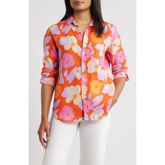 Frank & Eileen Eileen Relaxed Button-Up Shirt in Large Floral Pink Orange at Nordstrom Rack, Size X-Small