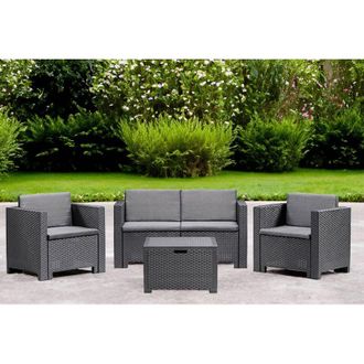 Dmora Sal&oacute;n De Exterior Kuiper, Sal&oacute;n Al Aire Libre, Conjunto De Balc&oacute;n O Jard&iacute;n, Composici&oacute;n De Sal&oacute;n Exterior, Made In Italy, Antracita - Dmora