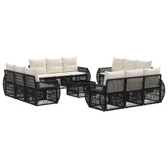 vidaXL Conjunto De Sof&aacute;s De Jard&iacute;n 13 Pcs Negro Y Blanco Crema Vidaxl