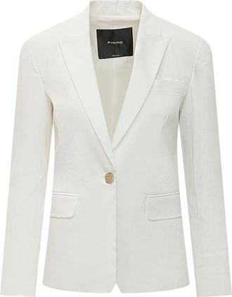 Pinko White Solid Notched Lapel Blazer
