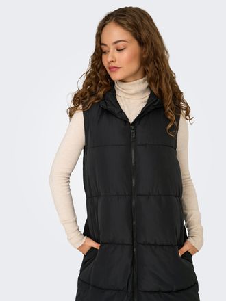 Only Steppweste ONLY ONLALINA LONG WAISTCOAT OTW NOOS, Damen, Gr. XS, schwarz, Web, Obermaterial: 100% Polyester, unifarben, regular fit knieumspielend, We